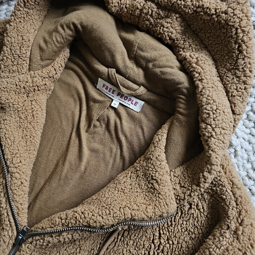 Free People Hooded Cassie Teddy Duster Coat Cinnamon - Picture 6 of 9